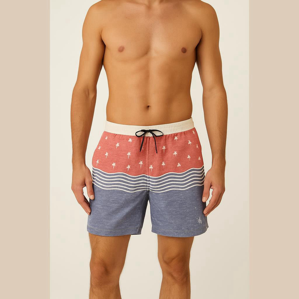 Mens XL Swim Trunks Palm Tree Stripe